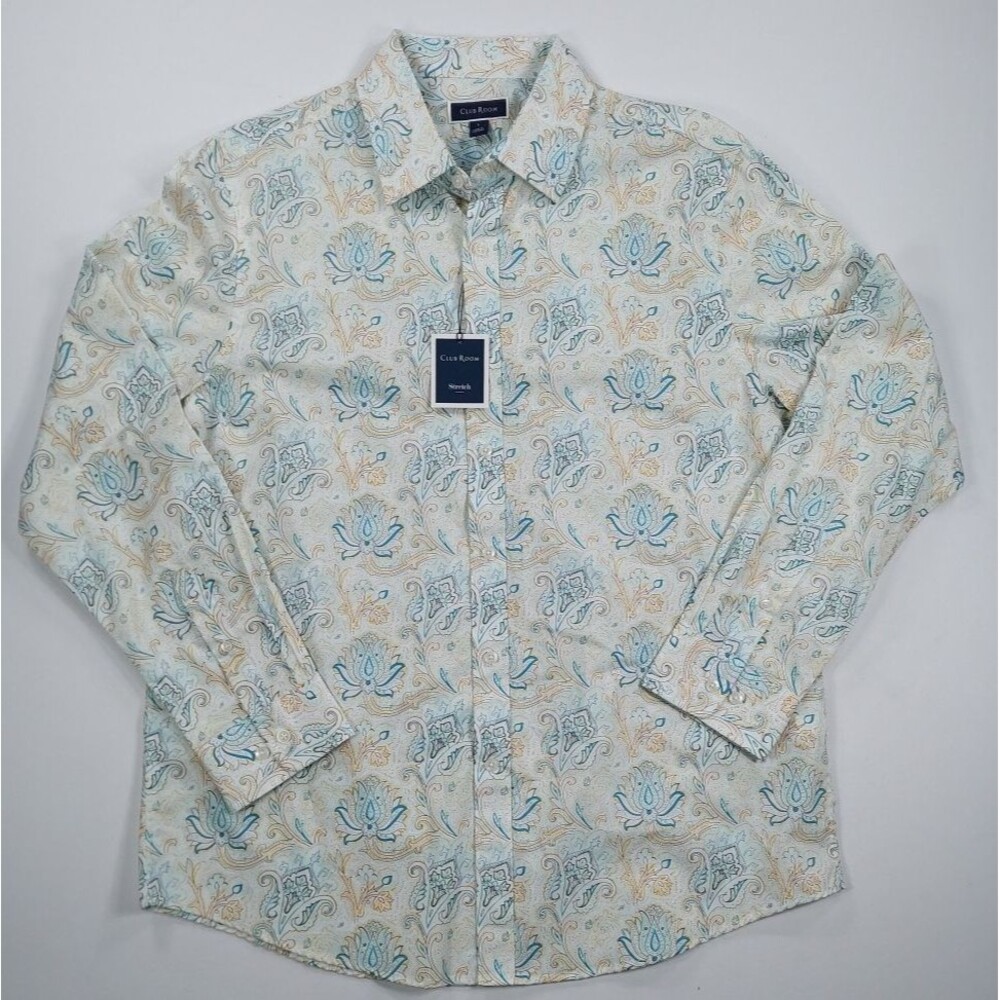 Club Room Mens Shirt Large L Paisley Floral Long Sleeve Button Down White NWT